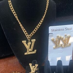 Gold Stainless Steel Necklace and Earring Set